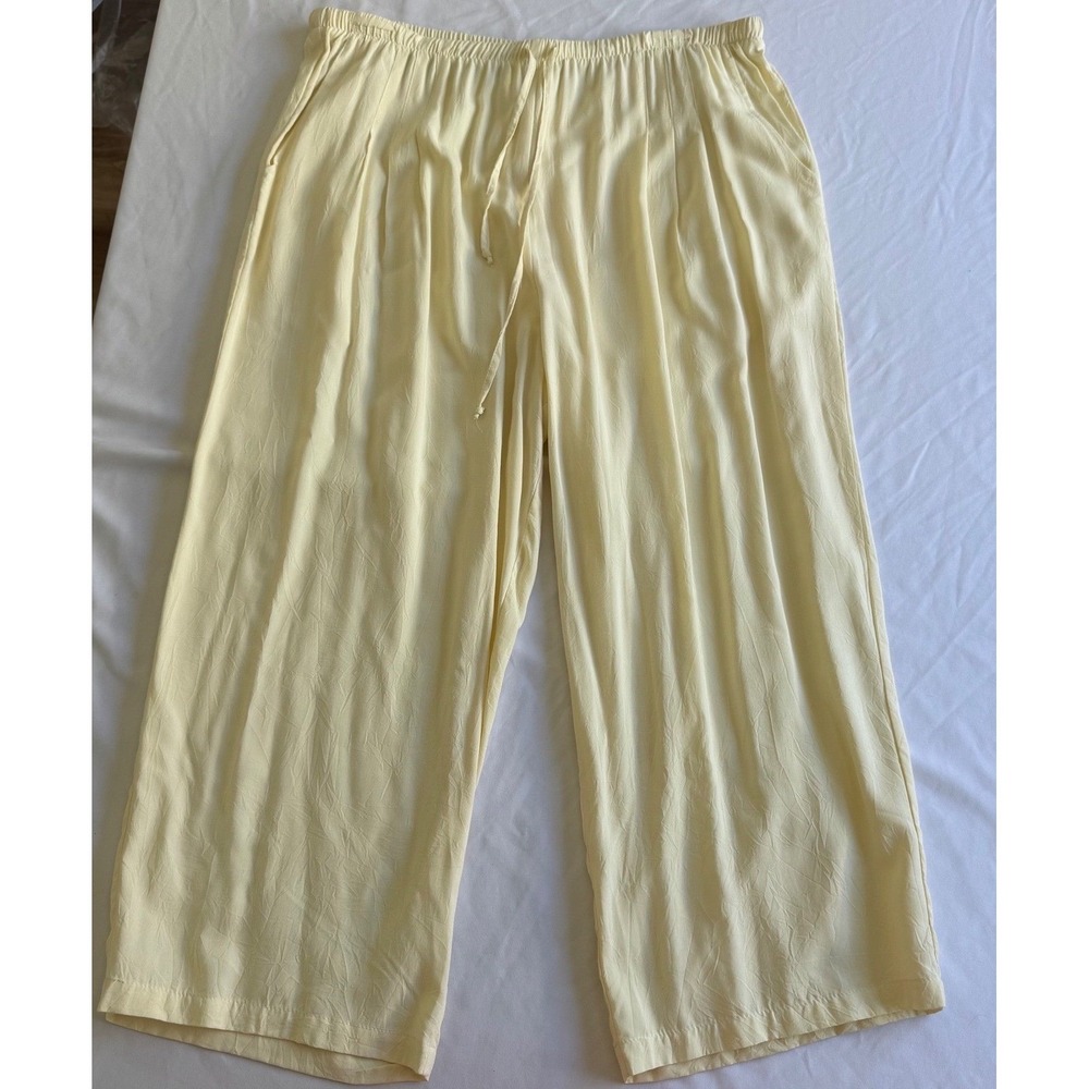 Jams World Pants Women's Large Crop Wide Leg Butter Yellow Resortwear Coastal